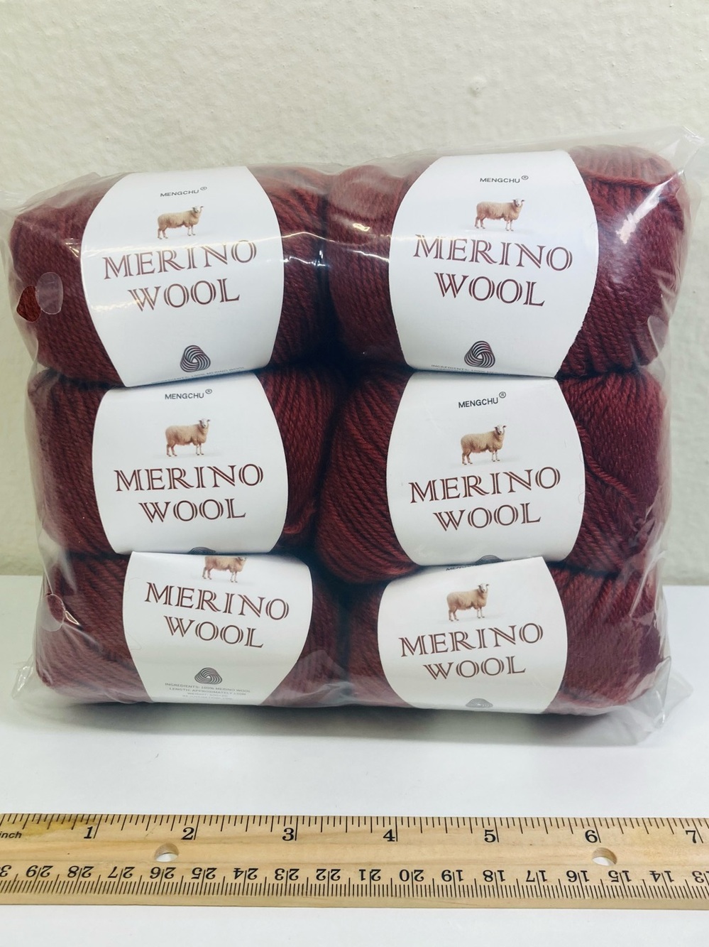 6 NWT ~300g Mengchu 100% Merino Wool Yarn 6 Skeins Crisp color: Autumn Red
